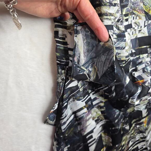 Club Monaco Sz0 100%Silk Geometric Shift SexyUnique Drop waist dress QuietLuxury - Picture 4 of 13